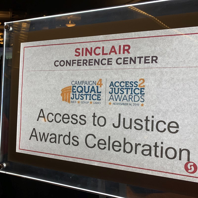 Access to Justice Award Celebration sign
